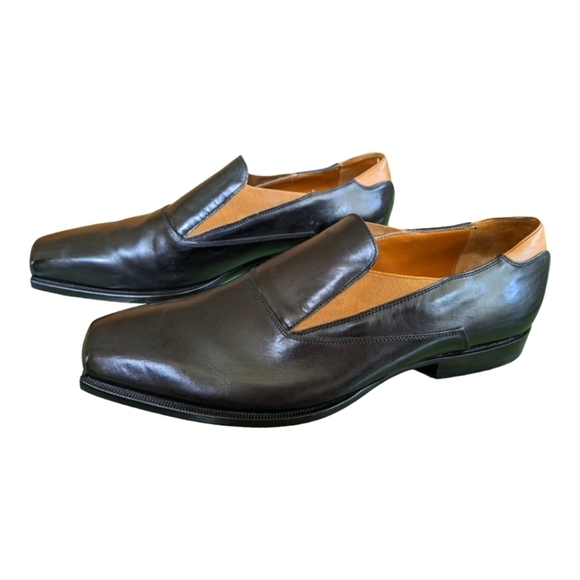 Alexander McQueen Black Leather Tan Elastic Square Toe Loafers Size 8.5-9 Sharp!